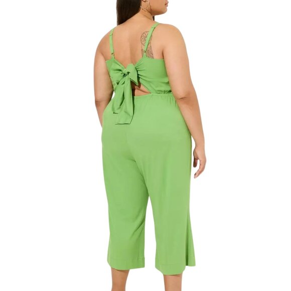 Torrid Emerald Green Wide Leg Jumpsuit Tie Back Plus Size Holiday 20/22 Comfy - Picture 4 of 16